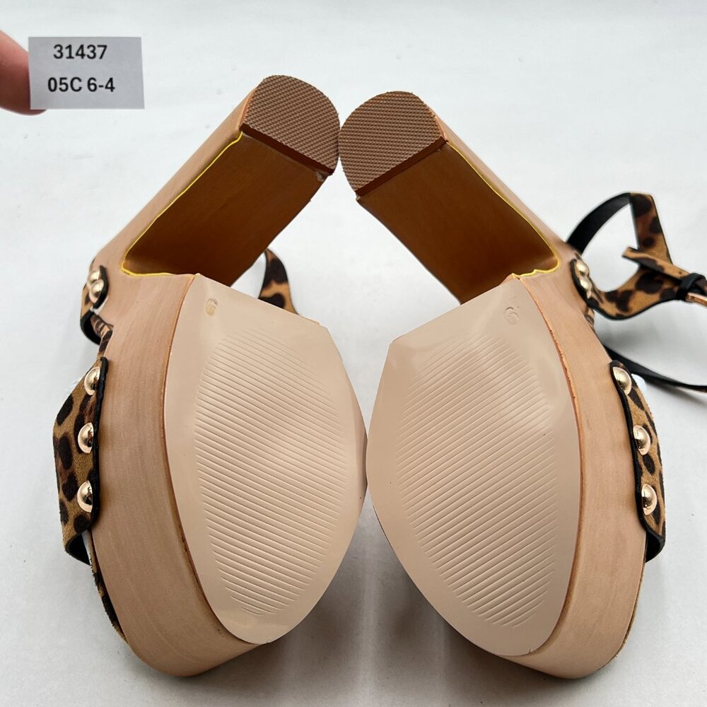 YDN Leopard Platform Sandal Open Round Toe Chunky High Heels Ankle Strap Shoe - Picture 7 of 8